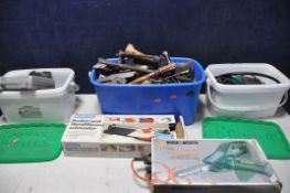 THREE TUBS OF TOOLS to include Black and Decker PowerFile, Bosch jigsaw, Bosch jigsaw, Atlas AC109