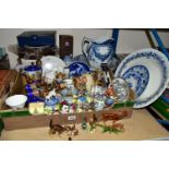 ONE BOX OF CERAMICS AND ORNAMENTS to include a Coalport 'His Master's House' and 'Village Church'
