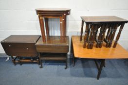 A MID CENTURY TEAK GATE LEG TABLE (condition:-multiple fluid stains) an oak gate leg table, oak