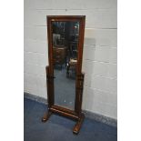 A WILLIS AND GAMBIER CHERRYWOOD CHEVAL MIRROR, width 61cm x 166cm (condition:-rickety and ideal