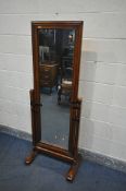 A WILLIS AND GAMBIER CHERRYWOOD CHEVAL MIRROR, width 61cm x 166cm (condition:-rickety and ideal