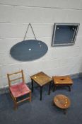 A SELECTION OF OCCASIONAL FURNITURE, to include an occasional table, two stools, child's chair,