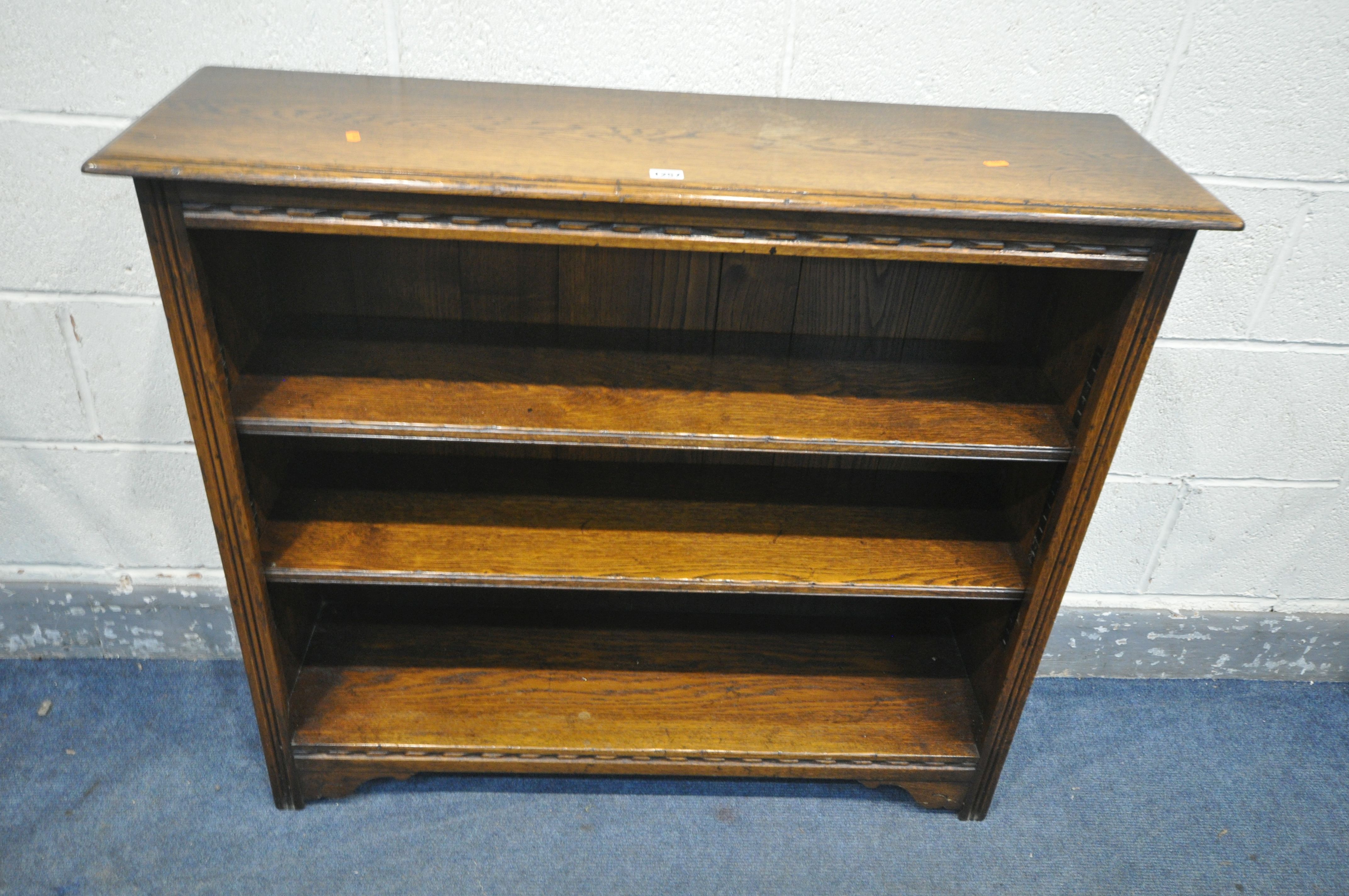 A SOLID OAK OPEN BOOKCASE, with two drawers, width 107cm x depth 31cm x height 91cm (condition:- - Image 2 of 2