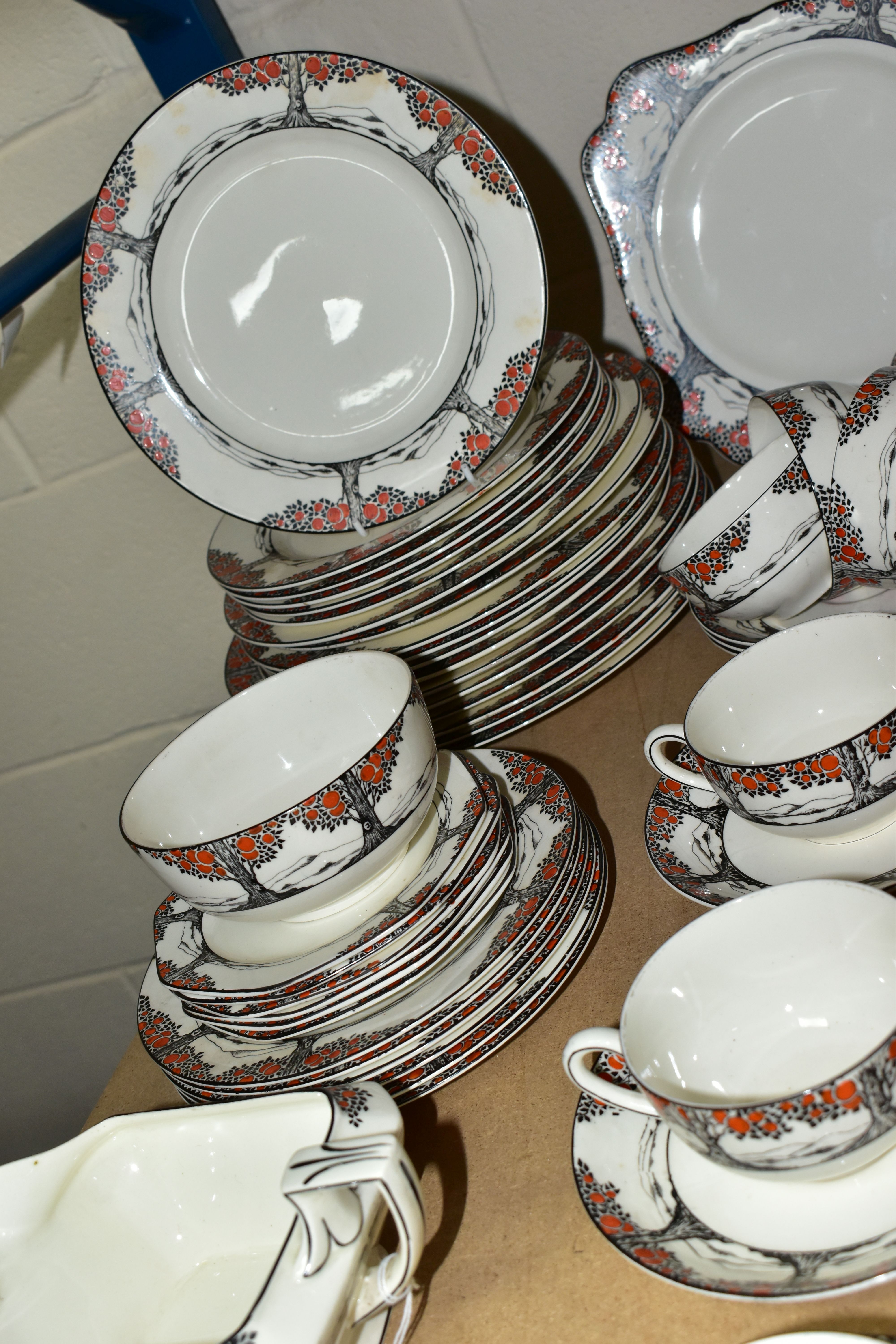 A CROWN DUCAL 'ORANGE TREE' DINNER SET A1211 comprising six cups (one is marked on the inside glaze, - Image 6 of 8