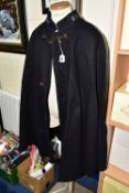 A VINTAGE POLICEMANS CAPE WITH BIRMINGHAM POLICE BUTTONS, metal lion mask fastener, one number