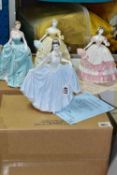 FOUR COALPORT FIGURINES comprising a boxed limited edition The 15th Anniversary Figurine of the Year