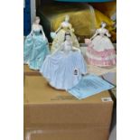 FOUR COALPORT FIGURINES comprising a boxed limited edition The 15th Anniversary Figurine of the Year