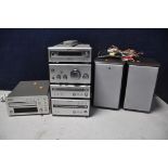 A TEAC R-H300 STEREO CASSETTE DECK along with a Sony stacking hi-fi system with a pair of Sony SS-