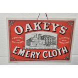 A PAIR OF VINTAGE CARDBOARD ADVERTISING SHOW CARDS, the largest a coloured sign for 'Oakey's Knife