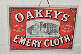 A PAIR OF VINTAGE CARDBOARD ADVERTISING SHOW CARDS, the largest a coloured sign for 'Oakey's Knife
