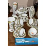 A COALPORT 'MING ROSE' PATTERN TEA SET, comprising one teapot, one bread and butter plate, cream