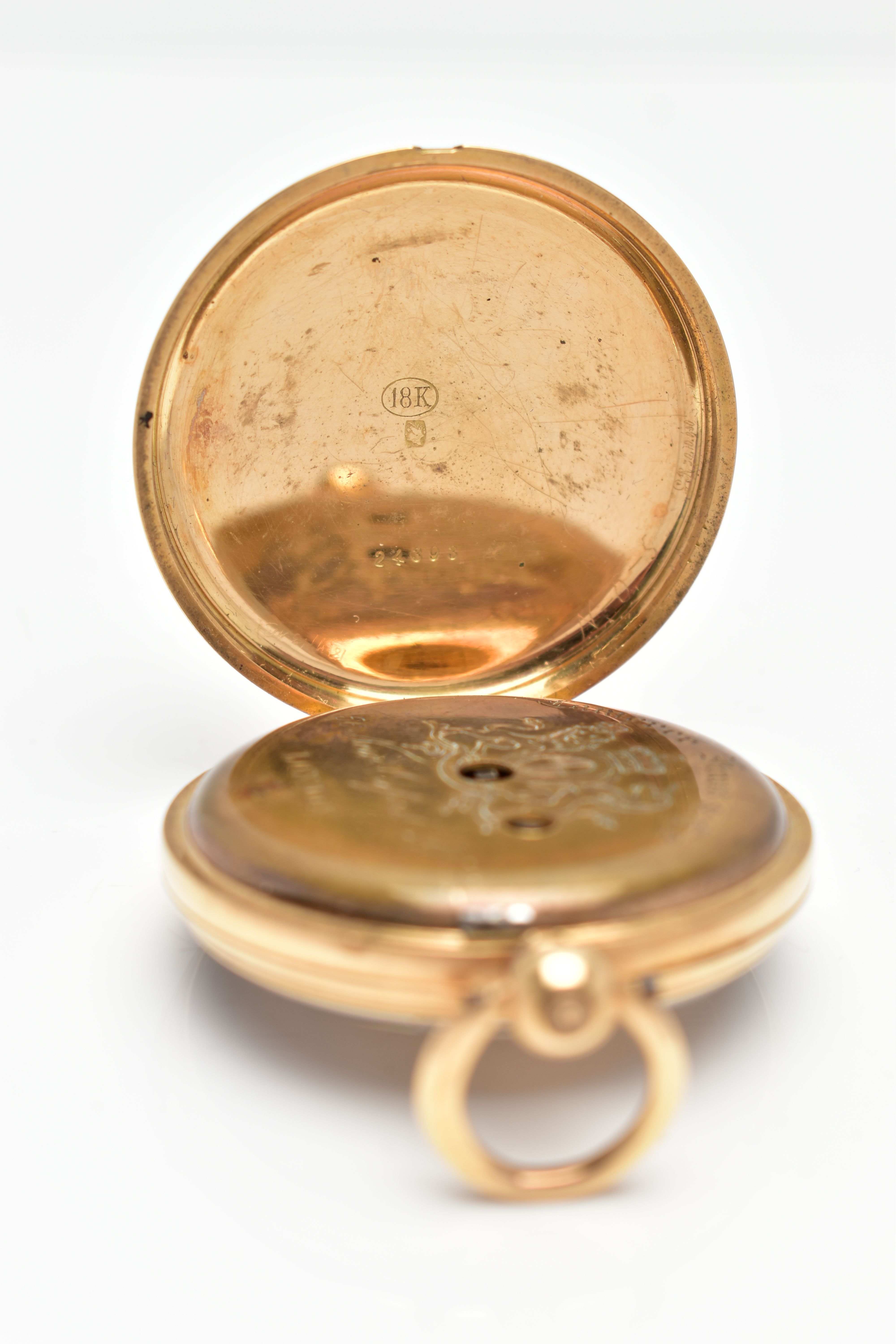 A LATE 19TH CENTURY 18CT GOLD POCKET WATCH, a ladys key wound pocket watch, gold tone floral dial, - Image 5 of 7