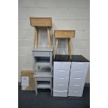 A PAIR OF MODERN TALL CHEST OF FIVE DRAWERS, width 39cm x depth 40cm x height 113cm, a pair of