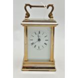 AN 'ASPERY' CARRIAGE CLOCK, brass carriage clock with glass viewing panels, white dial signed '