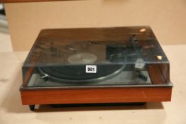 A GOLDRING LENCO GL75 TRANSCRIPTION TURNTABLE with teak plinth and smoked plexi glass cover ( PAT
