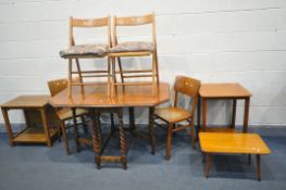 AN OAK BARLEY TWIST GATE LEG TABLE, with canted corners, open length 122cm x closed length 46cm x