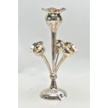 A SILVER FLOWER CENTRE PIECE, featuring four flower holders, each with a wavy rim and tapered