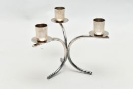 A BERG OF DENMARK SILVER PLATED THREE BRANCH CANDLESTICK, circa 1960's, stamped makers name to the