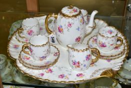 AN EARLY AYNSLEY COFFEE SET AND MATCHING TRAY decorated with rambling roses and forget-me-nots,