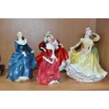 A COALPORT LADIES OF FASHION 'PEGGY' AND FOUR ROYAL DOULTON LADY FIGURES, comprising 'Ninette'