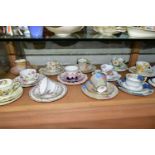 TWELVE AYNSLEY TRIOS, including antique and vintage china, mainly floral patterns in different