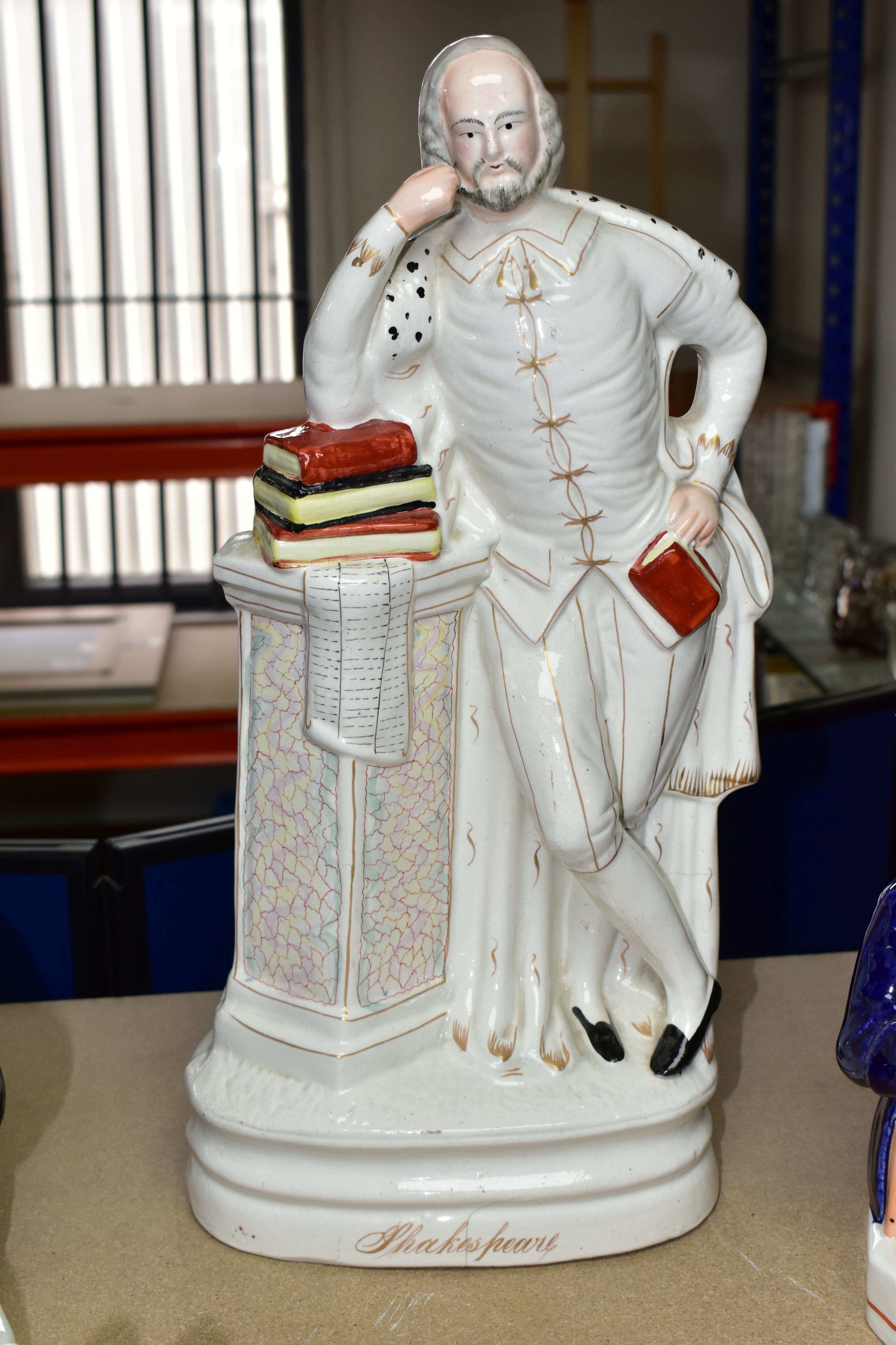 A GROUP OF SEVEN EARLY VICTORIAN CERAMICS, comprising a large Staffordshire figure of Shakespeare - Image 7 of 7