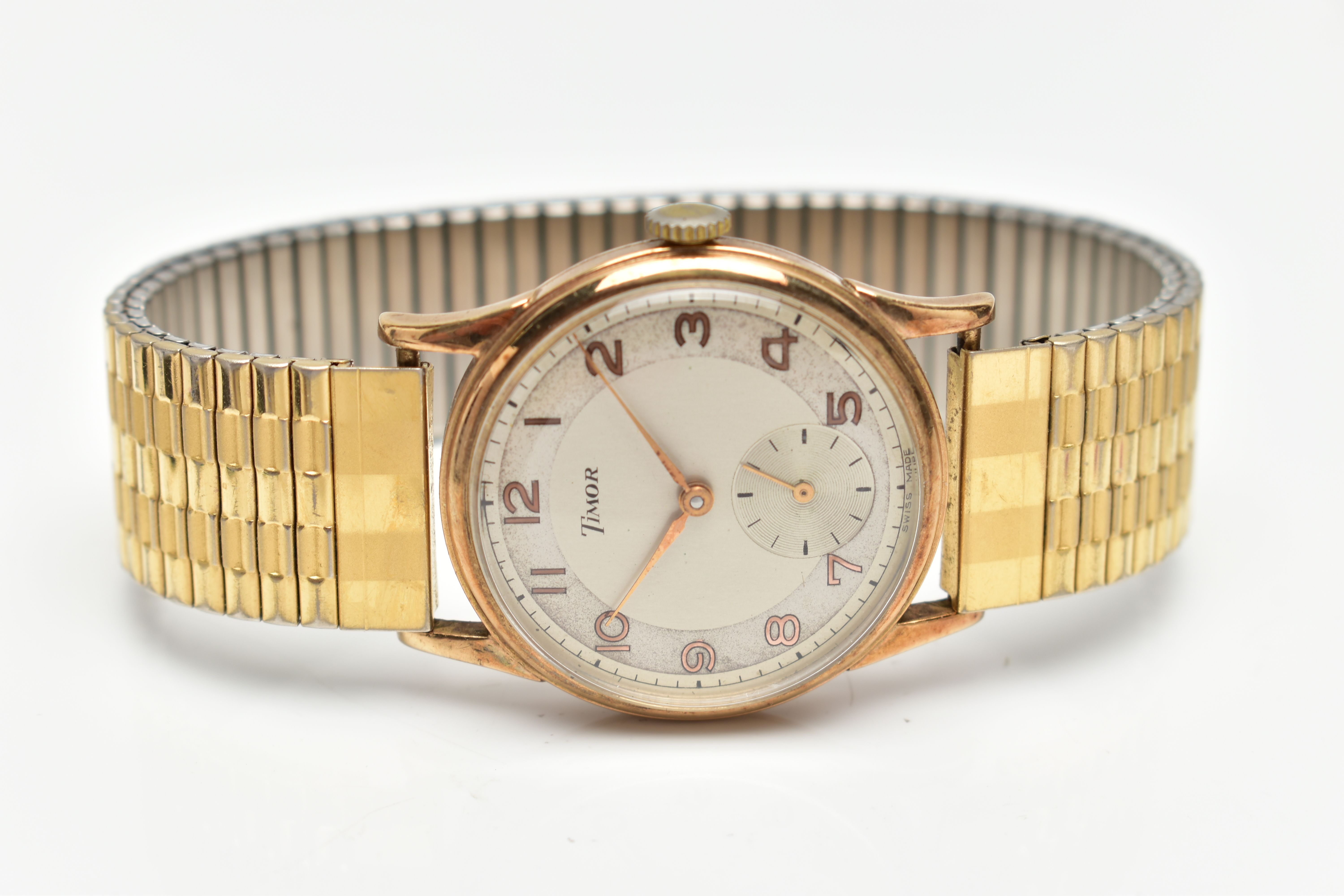 A GENTS 9CT GOLD 'TIMOR' WRISTWATCH, hand wound movement, round silver dial signed 'Timor', Arabic - Image 4 of 6