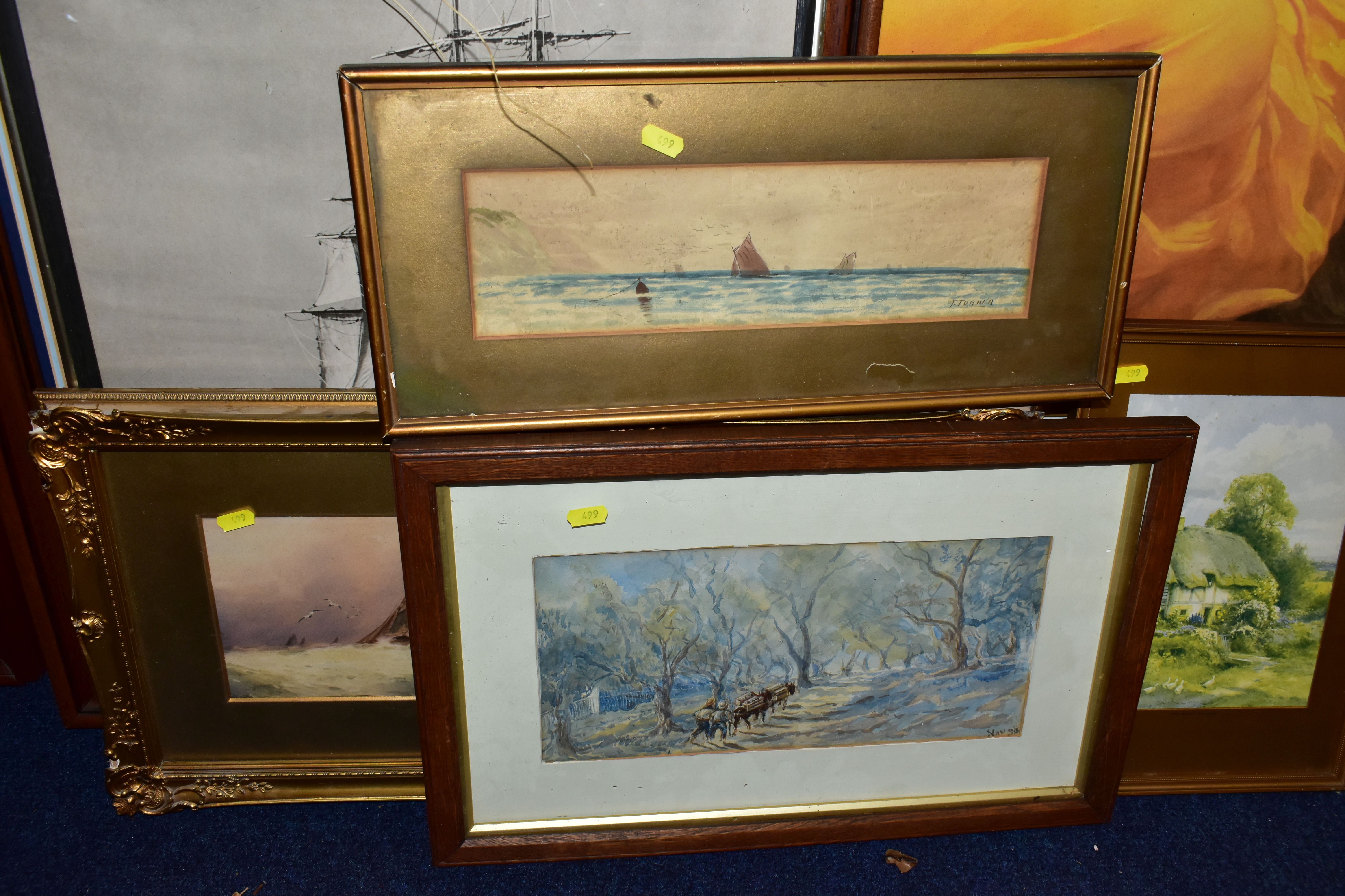 A SMALL QUANTITY WATERCOLOURS AND PRINTS, comprising an early 20th Century watercolour scene - Image 2 of 5