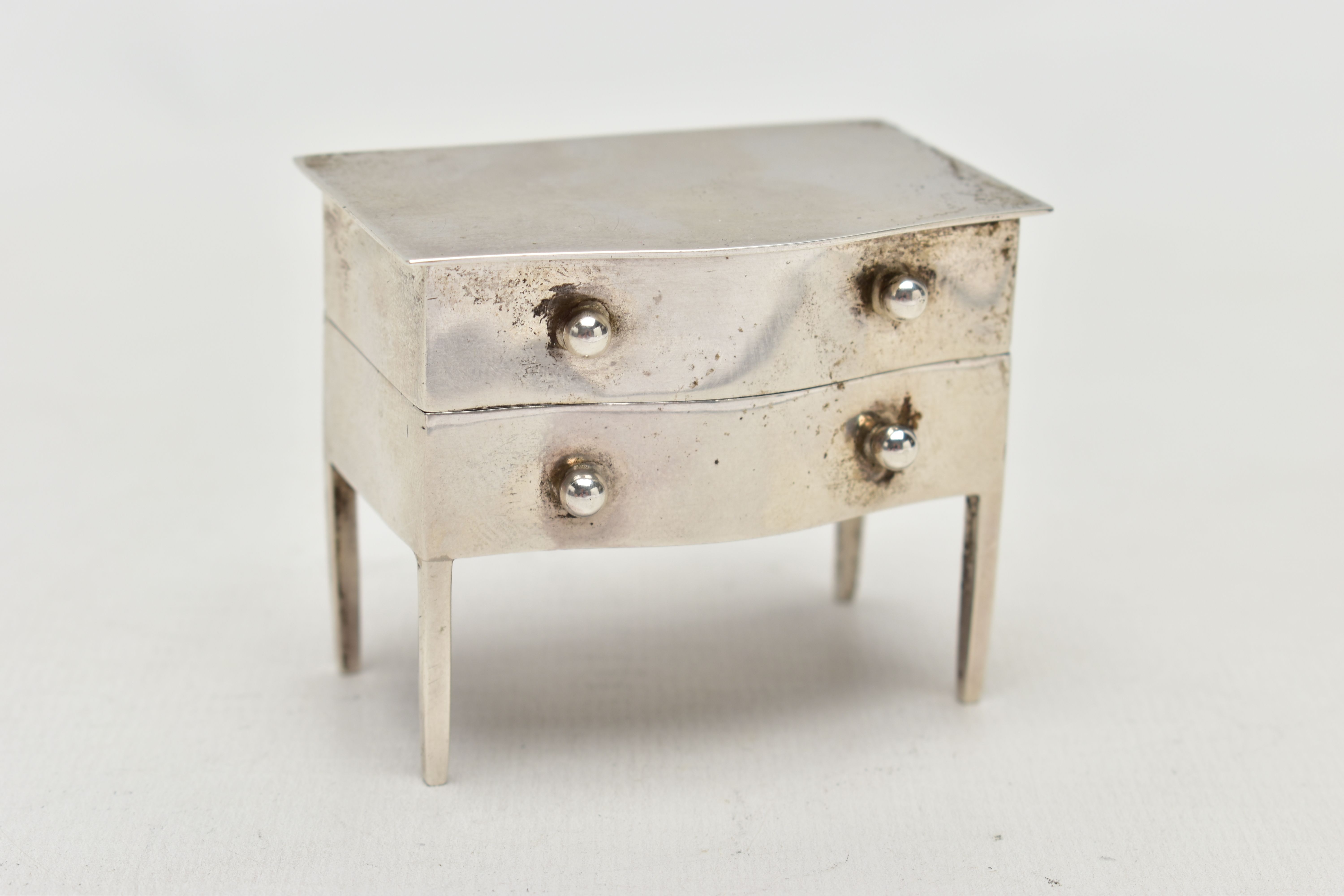 AN EARLY 20TH CENTURY SILVER 'ASPREY & CO LTD' NOVELTY STAMP CASE, in the form of a chest of two