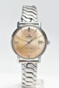 A 1960s VINTAGE OMEGA AUTOMATIC SEAMASTER DATE, the silver coloured dial with luminescent silver