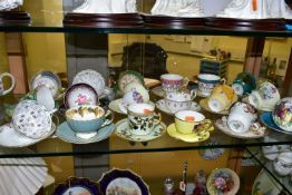 EIGHTEEN AYNSLEY TEA CUPS AND SAUCERS, patterns to include 'The Nelros Cup of Fortune', 'The Cup