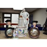 A GROUP OF SEVEN EARLY VICTORIAN CERAMICS, comprising a large Staffordshire figure of Shakespeare