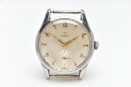 A 1950s VINTAGE OMEGA MANUAL WIND WRISTWATCH, the cream dial with luminescent gold tone hourly