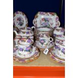 A CAULDON BREAKFAST/SANDWICH SET in a blue and pink floral pattern, some pieces made for H.G