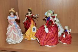 FIVE ROYAL DOULTON FIGURINES, comprising small Autumn Breeze HN2176 height 10.5cm, Autumn Breeze