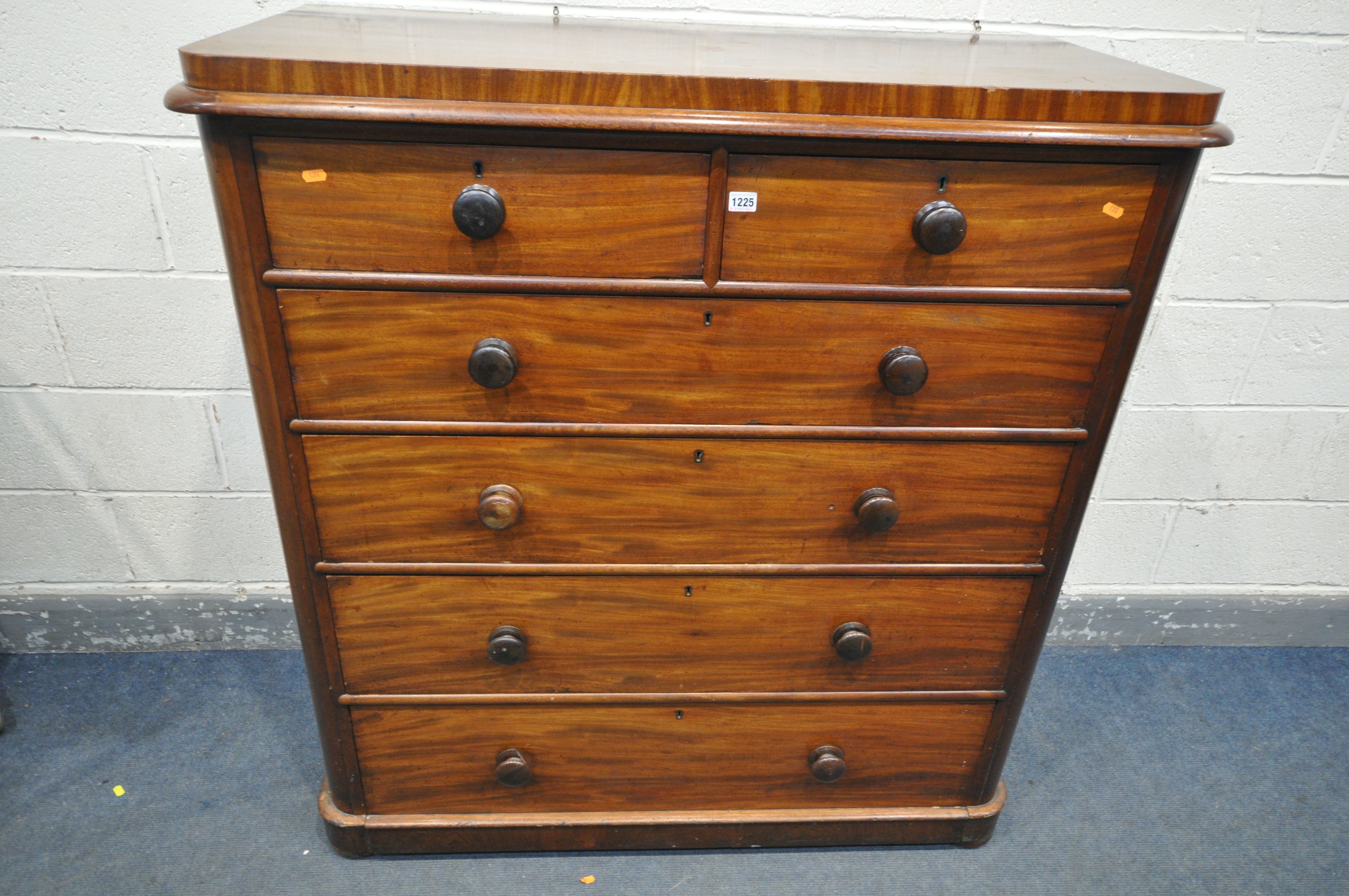 A VICTORIAN MAHOGANY CHEST OF TWO SHORT OVER FOUR LONG GRADUATING DRAWERS, length 122cm x depth 57cm