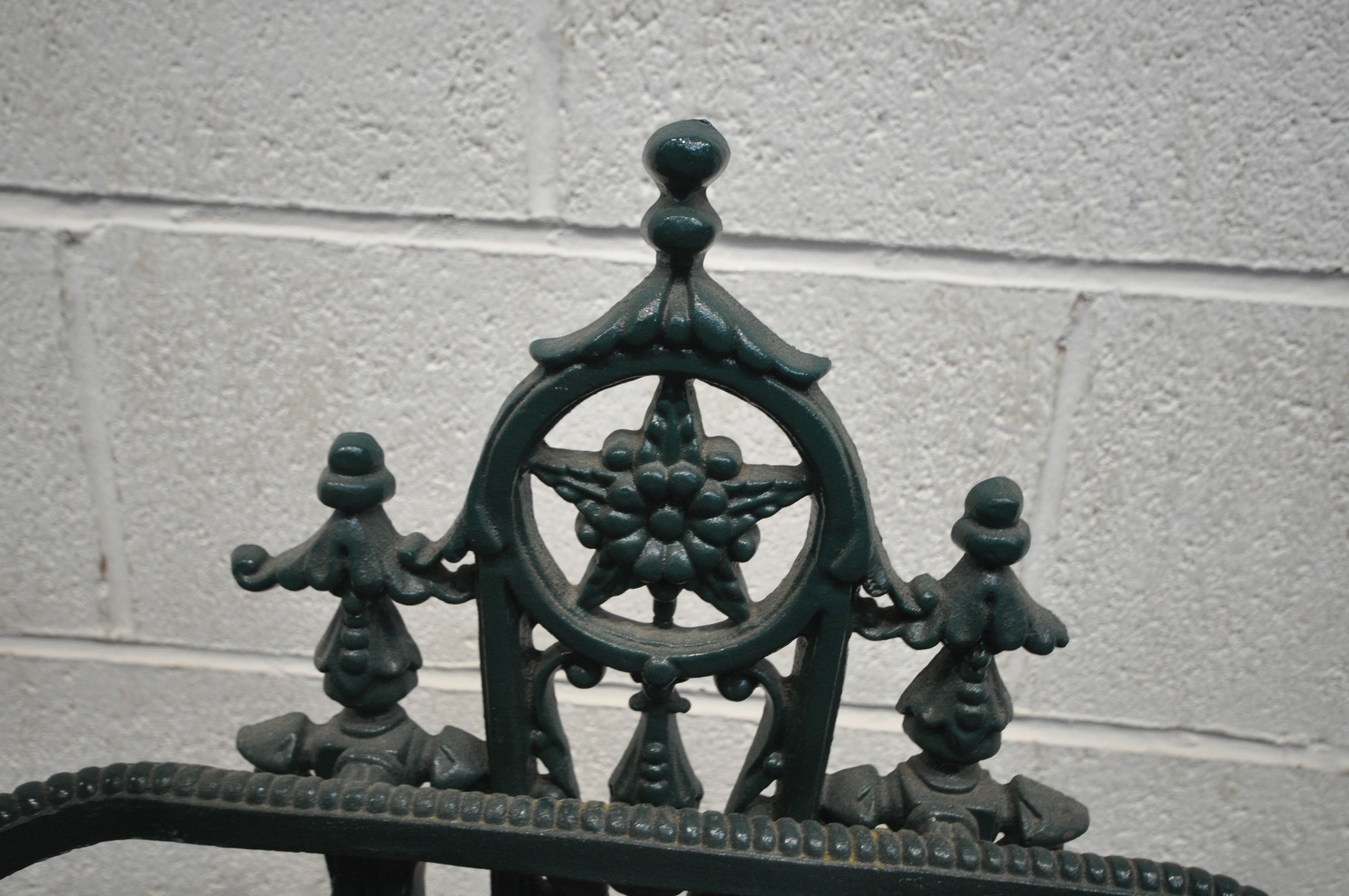 A CAST IRON UMBRELLA STAND, with drip tray, in a green finish, width 50cm x depth 16cm x height - Image 2 of 6