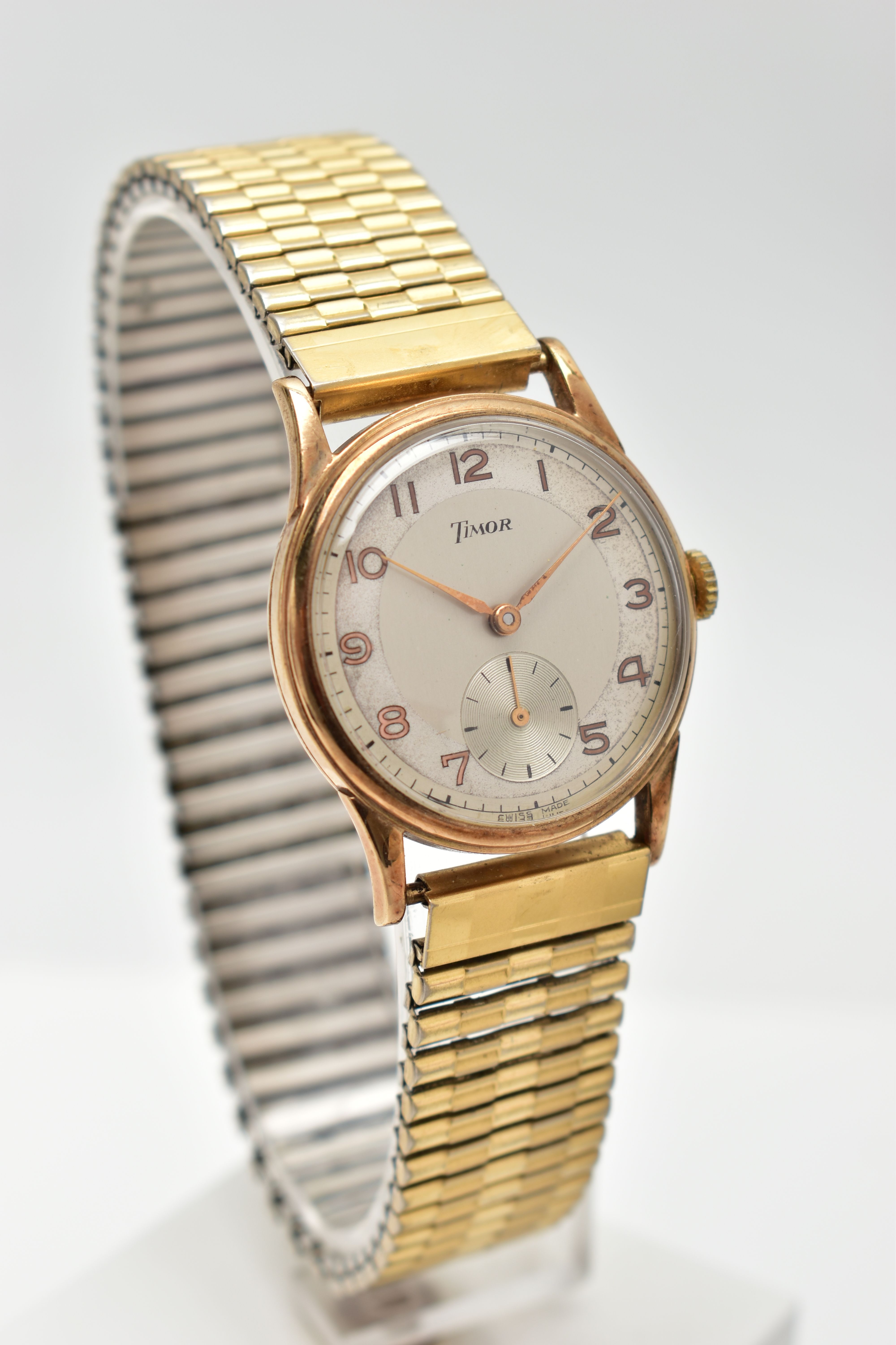 A GENTS 9CT GOLD 'TIMOR' WRISTWATCH, hand wound movement, round silver dial signed 'Timor', Arabic - Image 2 of 6