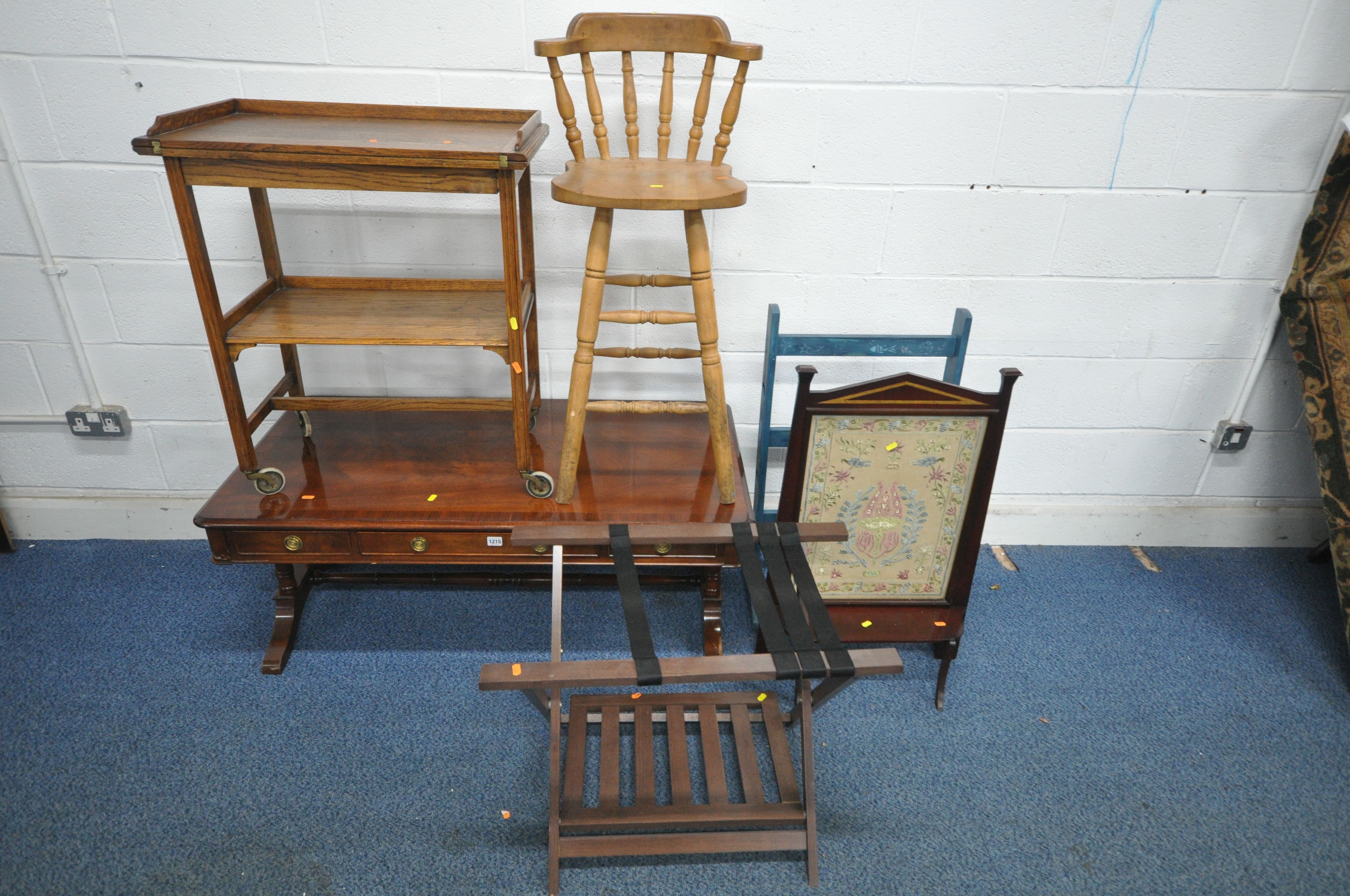 A SELECTION OF OCCASIONAL FURNITURE, to include a mahogany coffee table with a single drawer, length