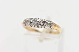 A FIVE STONE DIAMOND RING, designed with a row of graduated old cut diamonds, each claw set in a