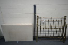 A VICTORIAN STYLE BRASS 5FT BEDSTEAD, with iron side rails, and a bed base (condition -
