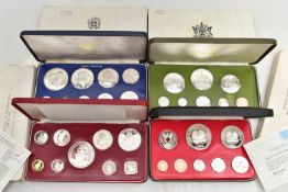 FOUR CASED SETS OF COINS, to include a minted 1975 'Trinadad and Tobago' proof set in box of