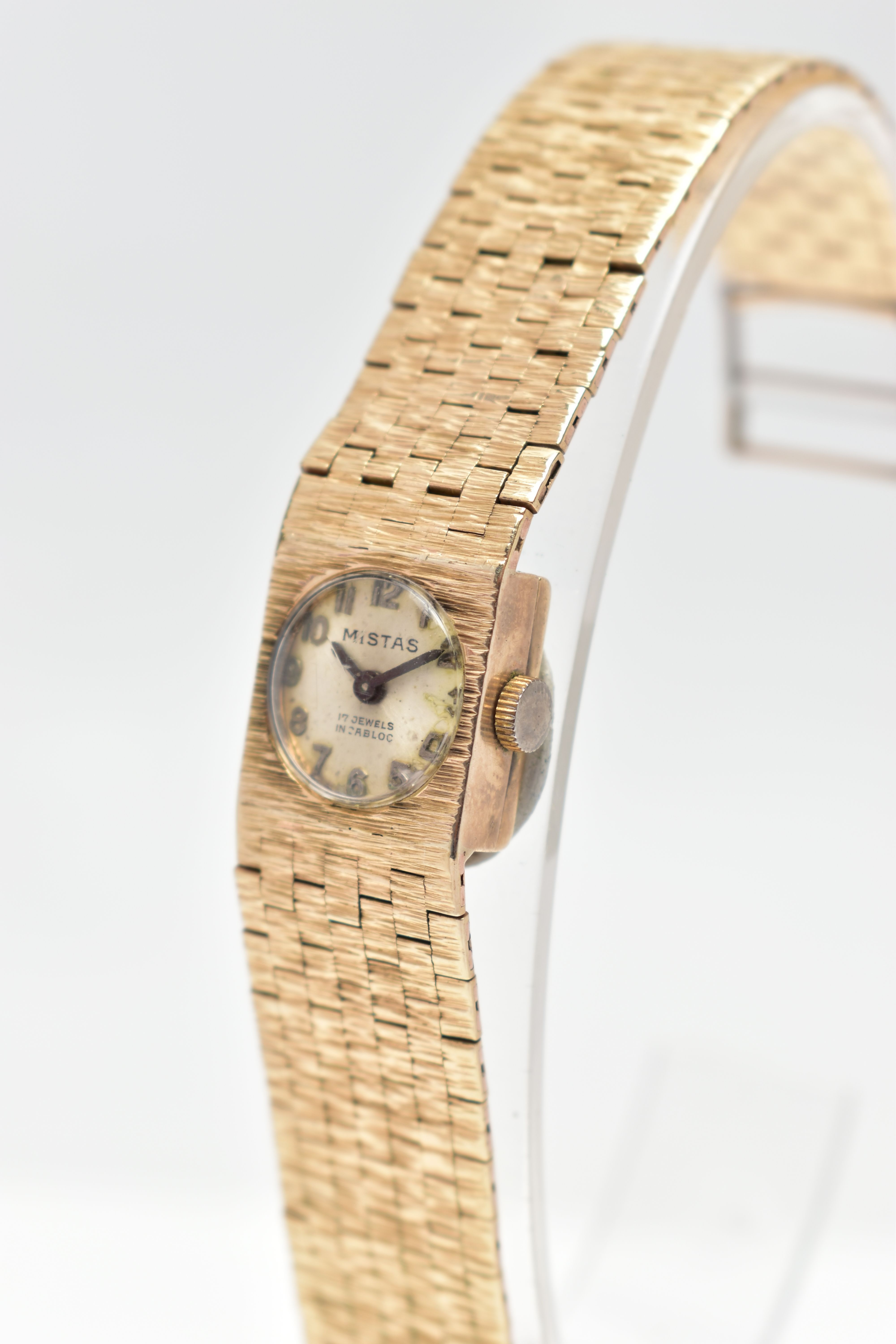 A LADIES 1970'S, 9CT GOLD 'MISTAS' WRISTWATCH, manual wind, round champagne dial signed 'Mistas, - Image 3 of 6