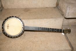 A G.A.LITTLE FIVE STRING BANJO with mahogany neck, back and sides and inlay to back