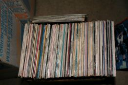 A TRAY CONTAINING APPROX ONE HUNDRED AND THIRTY LPs including Edith Piaf, Nancy Sinatra, Francoise