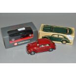 TWO BOXED MODEL CARS, comprising a Wiking plastic Volkswagen Beetle Mod. 113, with a red body, and a