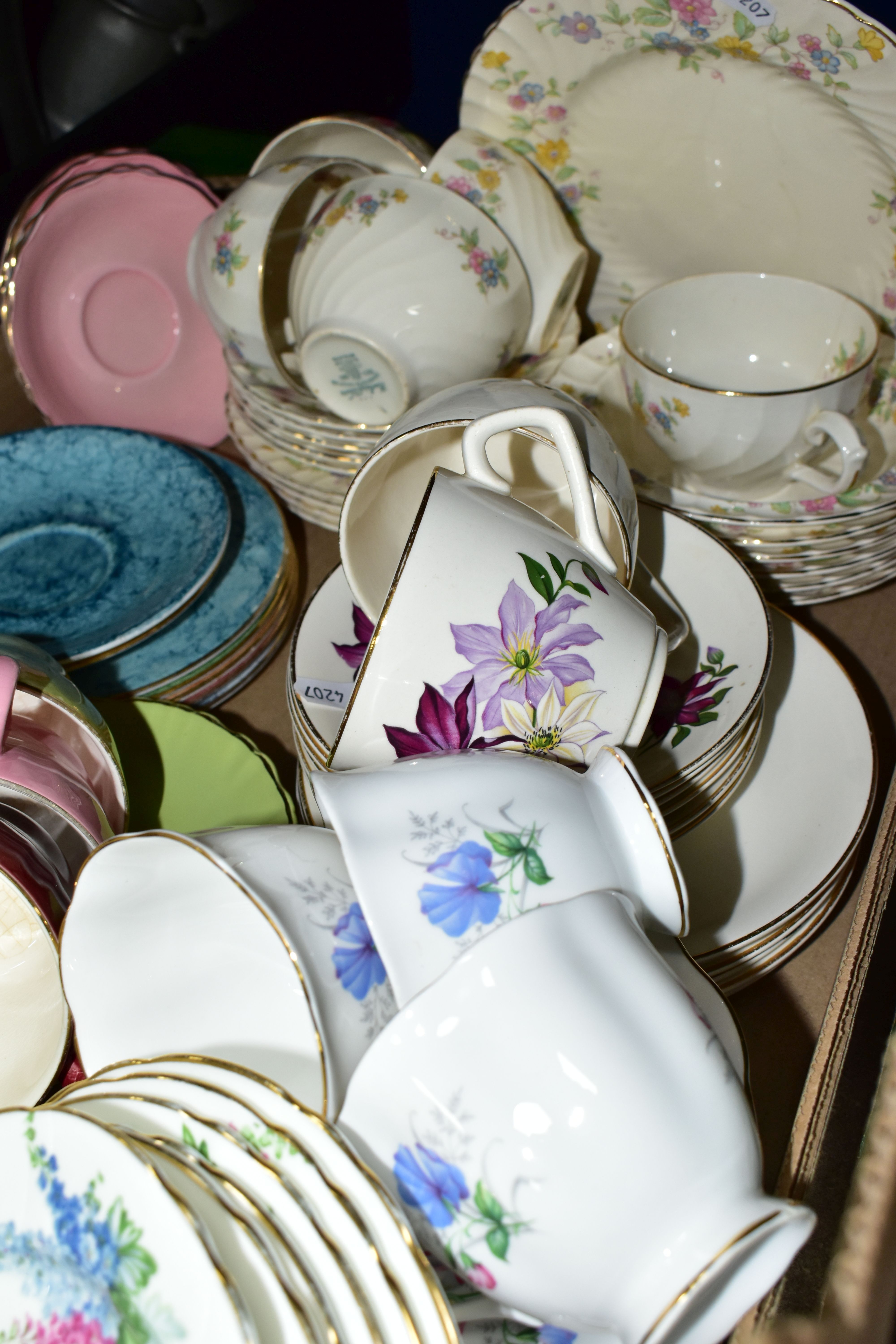 ONE BOX OF CHINA TEA WARES, to include six Aynsley lilac patterned tea plates, three Coalport ' - Image 3 of 3