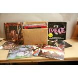 A TRAY CONTAINING OVER SEVENTY LPs, 12in AND 7in SINGLES OF MOSTLY HEAVY METAL MUSIC including
