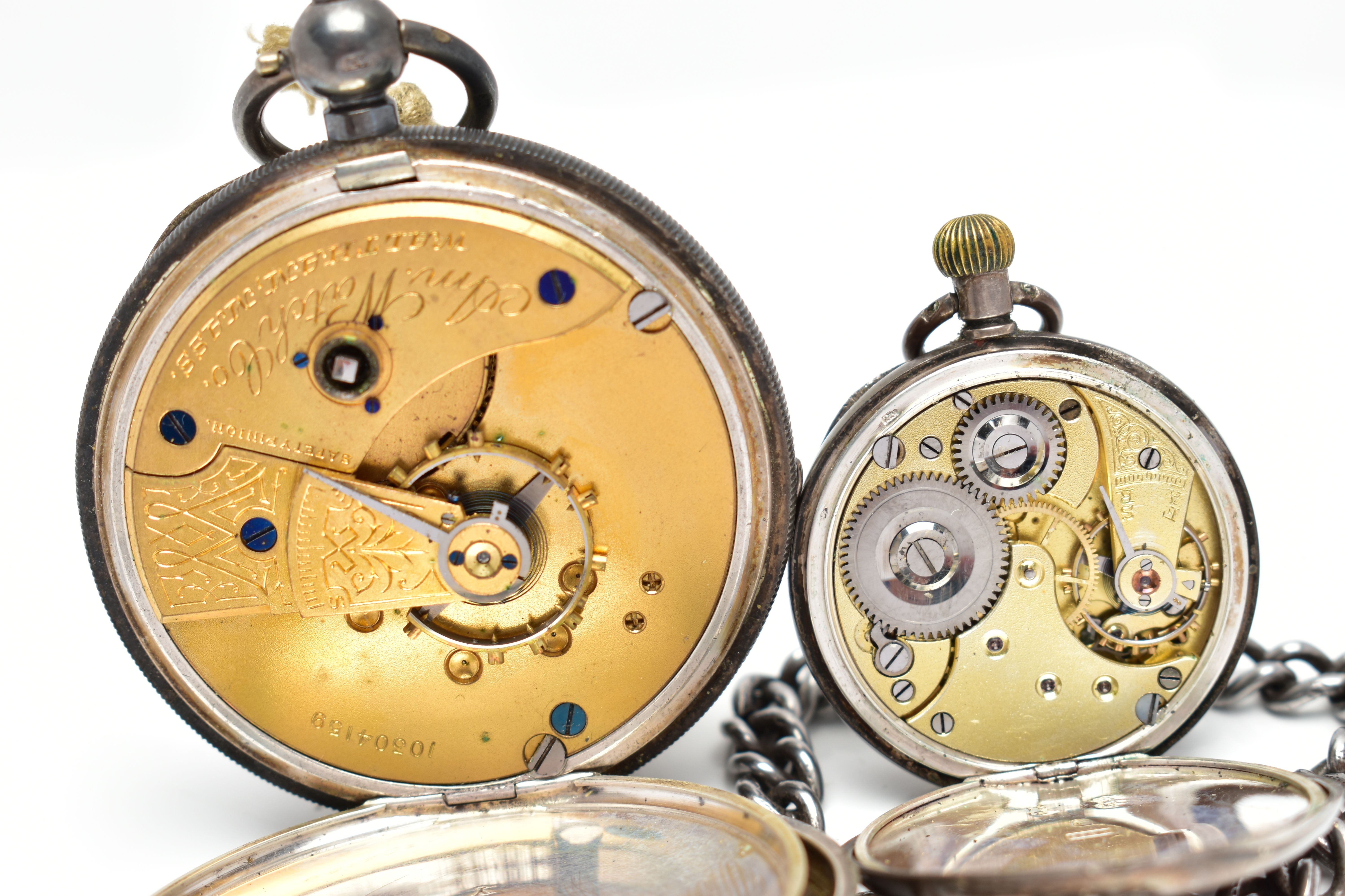 TWO SILVER POCKET WATCHES AND A SILVER CHAIN, the first an Edwardian silver open face pocket - Bild 5 aus 5