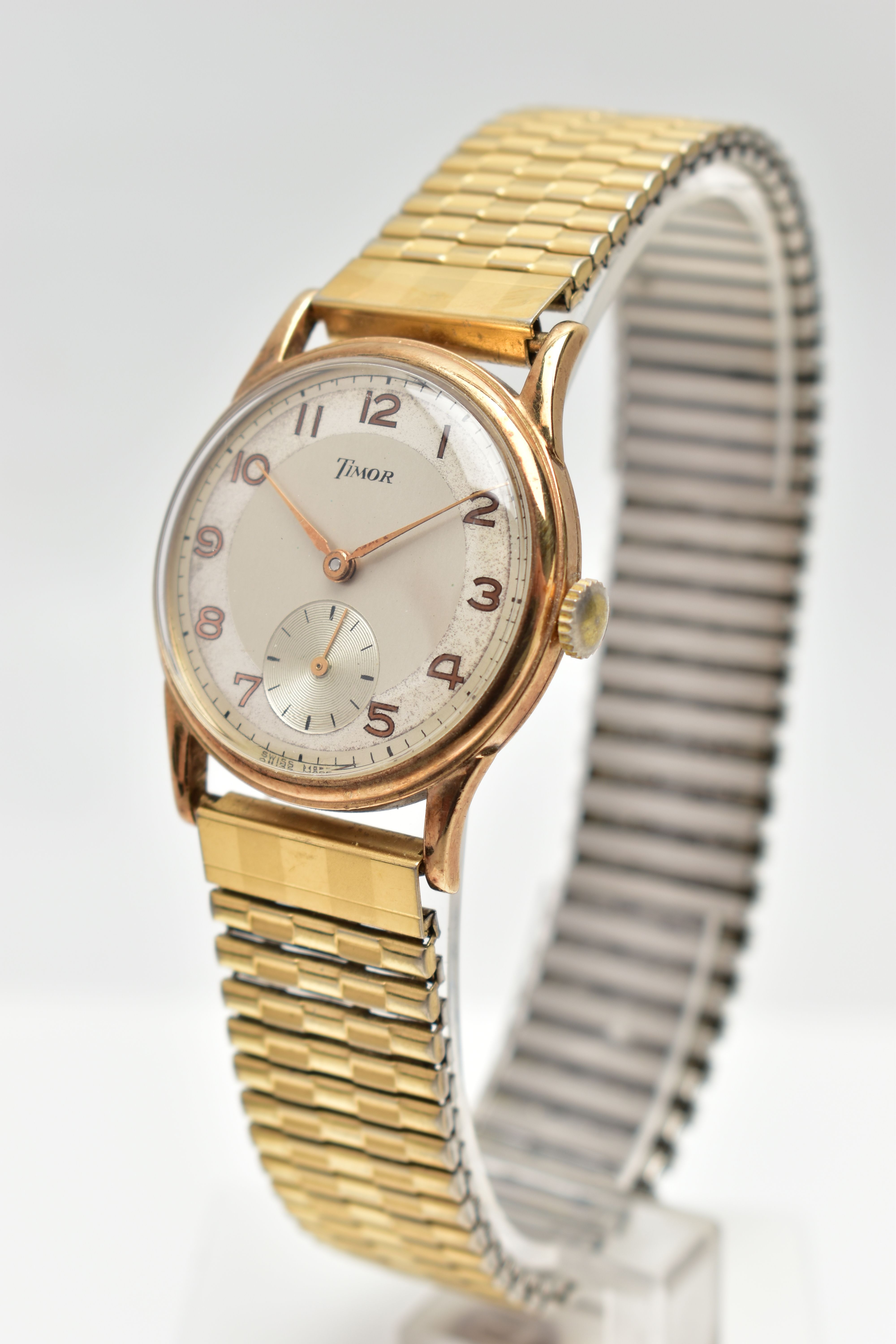 A GENTS 9CT GOLD 'TIMOR' WRISTWATCH, hand wound movement, round silver dial signed 'Timor', Arabic - Image 3 of 6